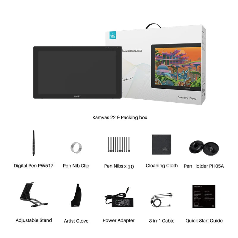 Huion Kamvas 22 Graphic Tablet Monitor 21.5 inch Screen Pen Display Compatible with Windows/mac//Linux/Android USB3.1 GEN1 DP1.2