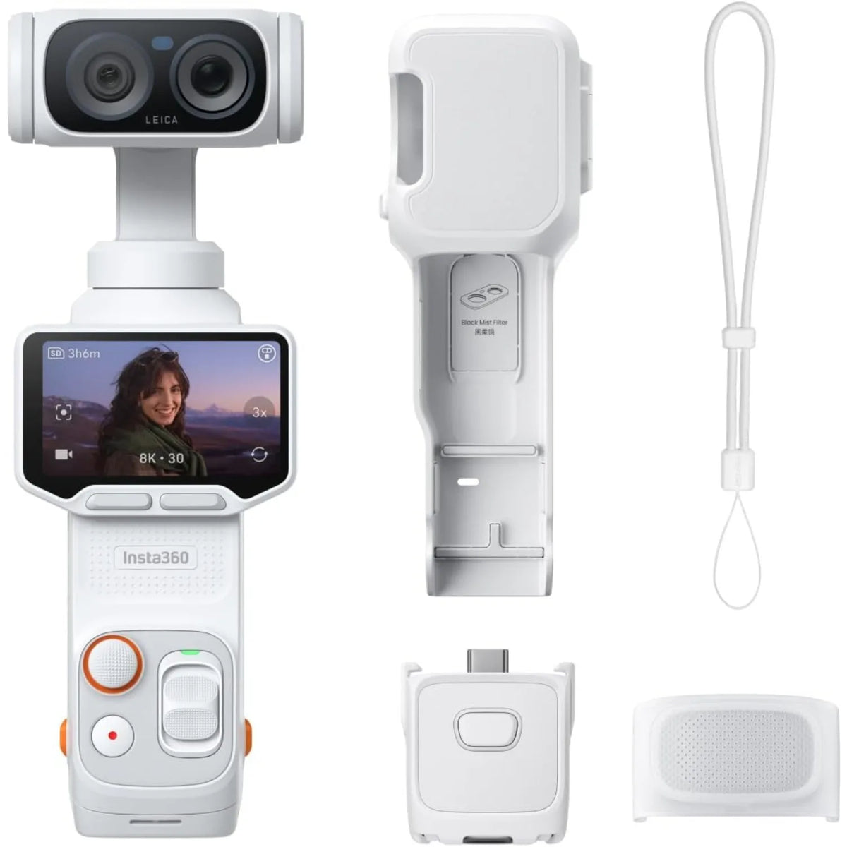 Insta360 Luna Ultra 8K Pocket Gimbal Camera, Dual Leica Lenses, 1" Sensor, 12× Zoom, Detachable 2" Touchscreen White