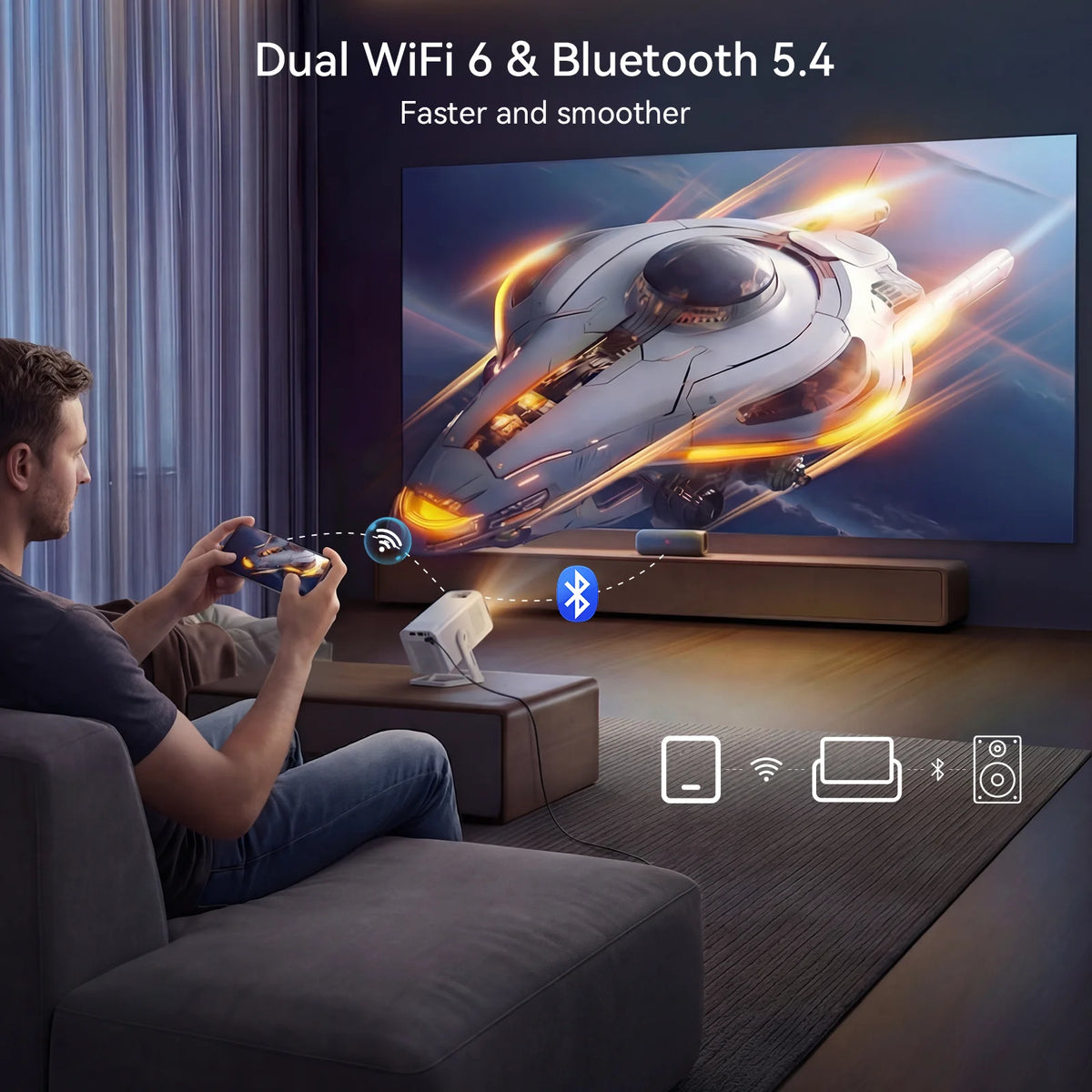 Smart Projector Featuring Android 14 And Native 1080P Resolution