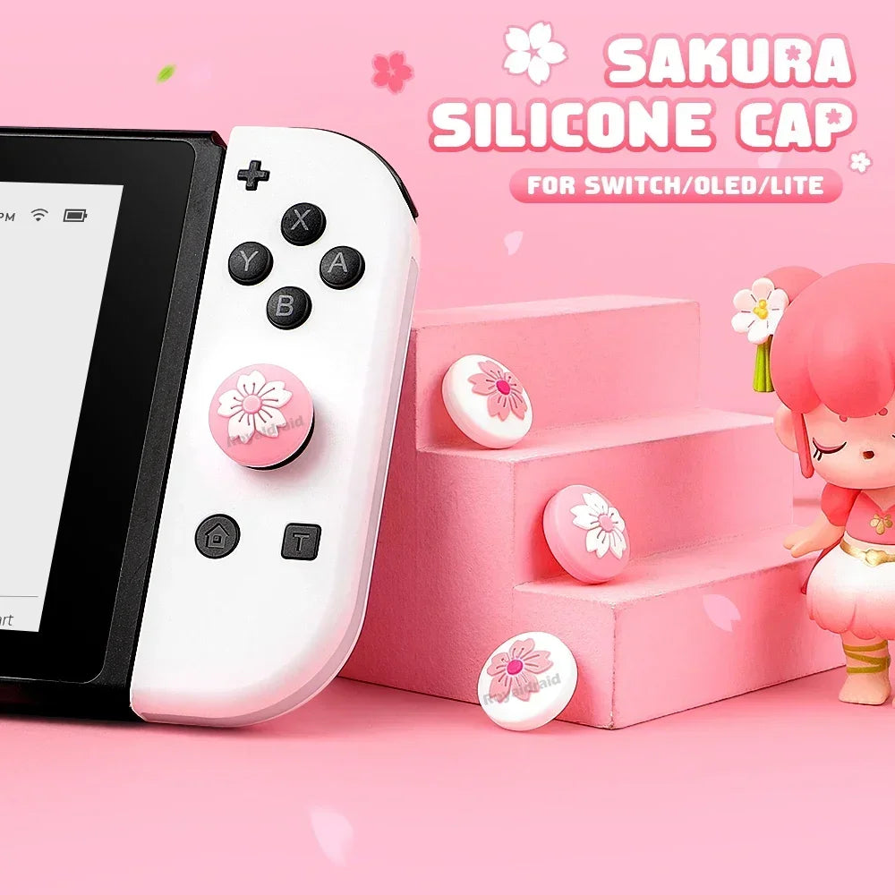 Pink Sakura Silicone Soft Thumb Stick Grip Cap 4PCS/Set Joystick Cover For Switch NS OLED/Lite Joycons Controller Thumbstick Cap