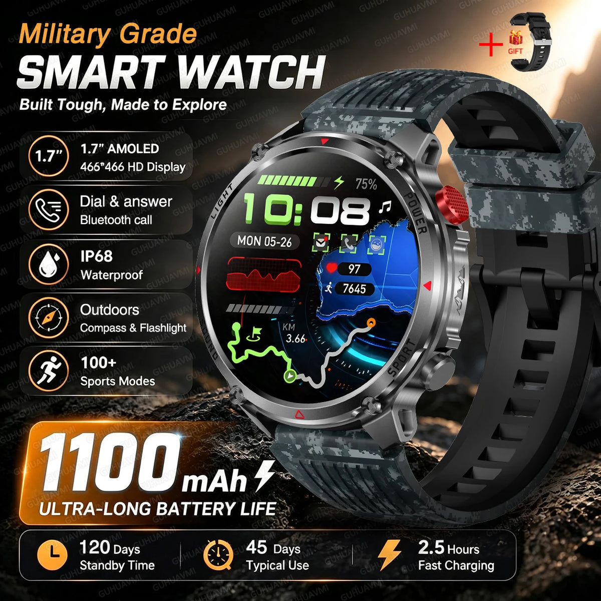 GPS Smart Watch IP68 Waterproof Bluetooth Calling Sports Tracker