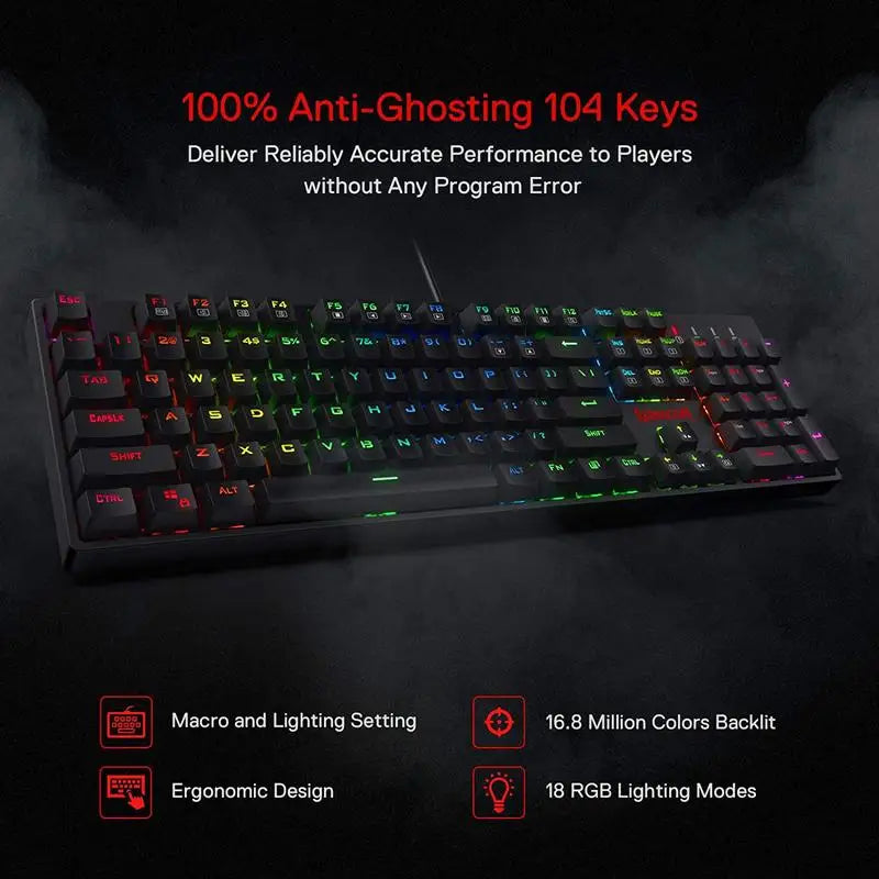 Redragon K582 Surara Rgb Linear Mechanical Gaming Keyboard 104 Keys