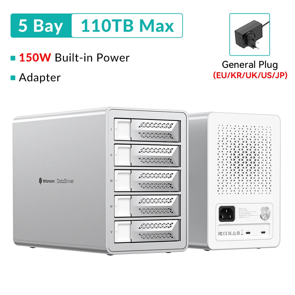 Yottamaster 10Gbps 2.5/3.5"SATA HDD SSD Enclosure Type C HD External Case USB3.1 Daisy Chain Hard Drive Storage Box for Game PC
