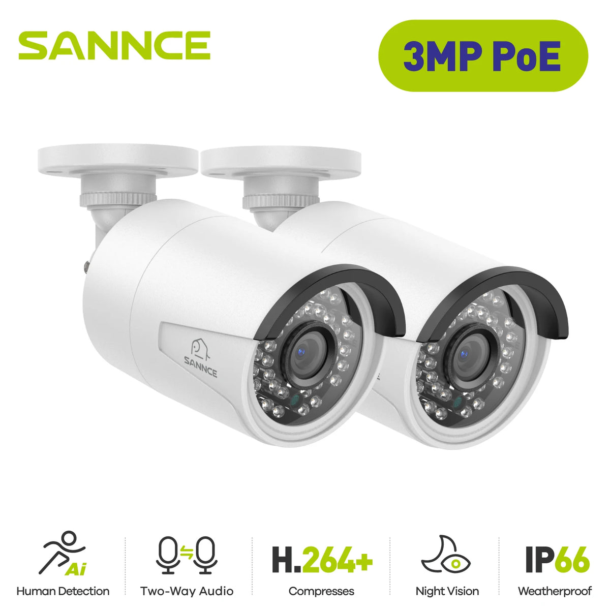 SANNCE 3MP POE IP Camera Outdoor Weatherproof Security Bullet Kit