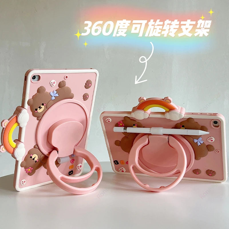 YANFU Cute Rainbow Bear Shockproof Protective Case For Apple iPad