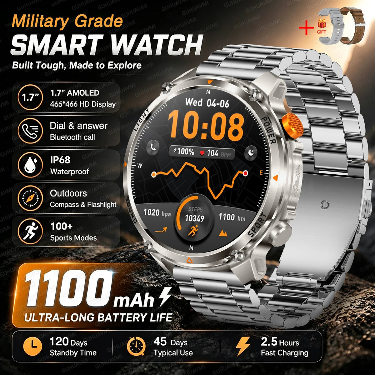 GPS Smart Watch IP68 Waterproof Bluetooth Calling Sports Tracker