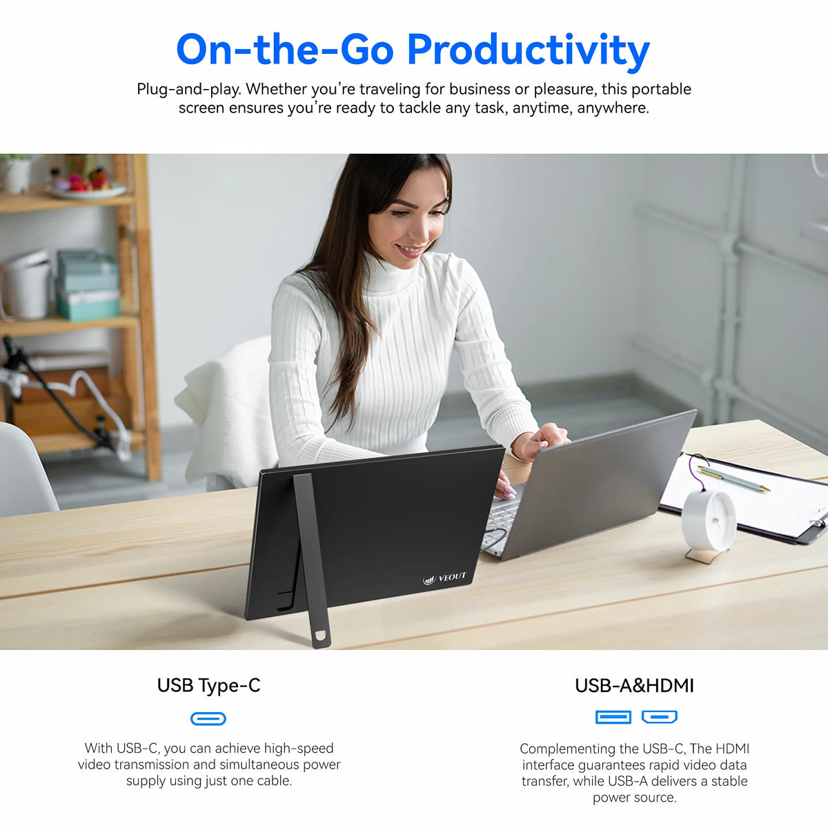 VEOUT Gift 16 60HZ inch Gaming Portable Monitor for Laptop,16:10 1200P Display LCD FHD External Second Computer Screen for Phone