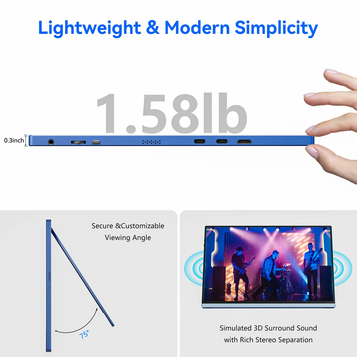 VEOUT Gift 16 60HZ inch Gaming Portable Monitor for Laptop,16:10 1200P Display LCD FHD External Second Computer Screen for Phone