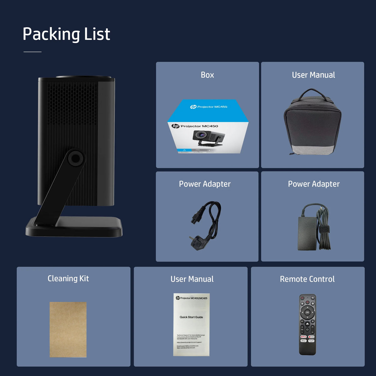 HP MC450 Projector Android 14 WiFi Bluetooth Netflix Home Cinema