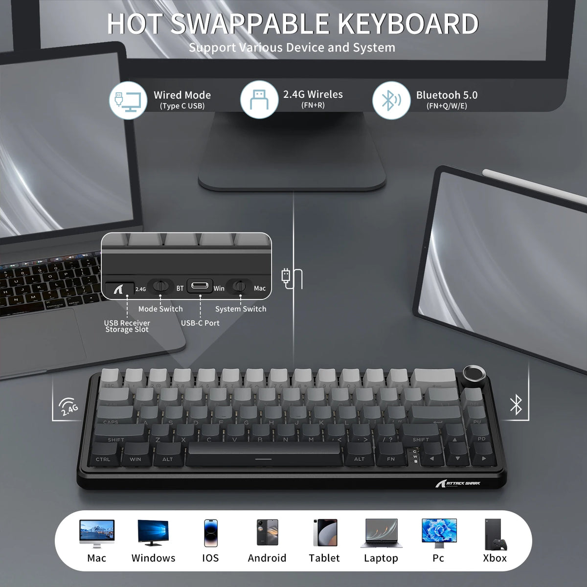 Attack Shark X66 Wireless Tri Mode RGB Gaming Mechanical Keyboard