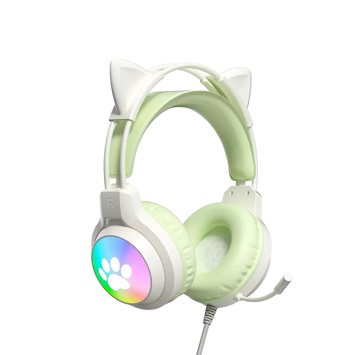 SOYTO Wired Gaming Headphones Detachable Cat Ears RGB Color Lighting with Clear Mic Soft Cushion ForComputer Game Live Streaming