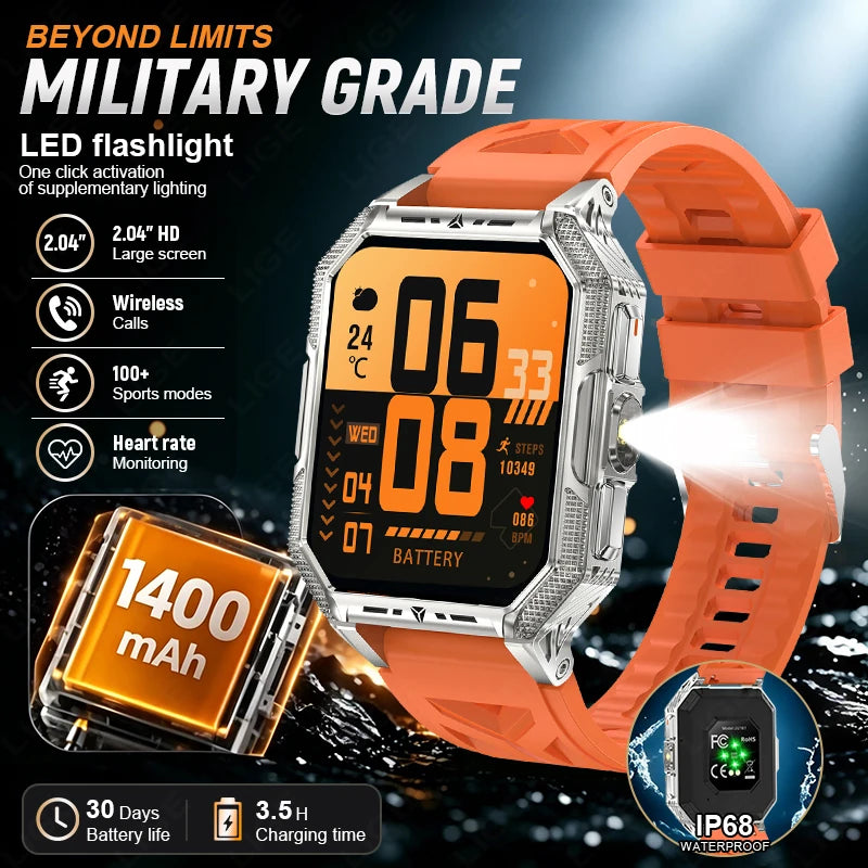 LIGE Mens Military Smart Watch With Compass And Flashlight