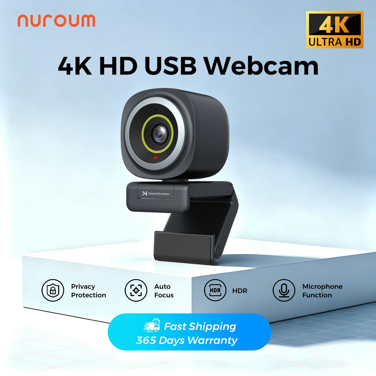 NearStream V08AF 4K UHD USB-C Webcam, AI Auto Framing, True Auto Focus, HNR Noise Cancelling Mic, 45–95° Adjustable FOV, Vertical Screen Support, NearSync Image Tuning, Plug & Play PC Camera for Meetings & Live Streaming