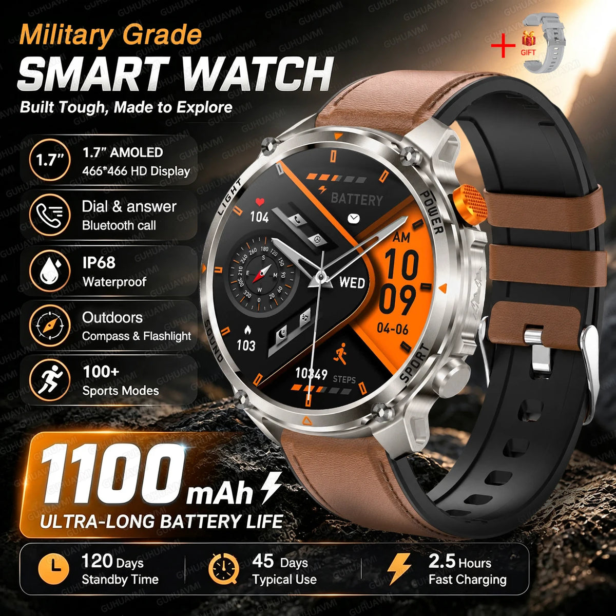 GPS Smart Watch IP68 Waterproof Bluetooth Calling Sports Tracker