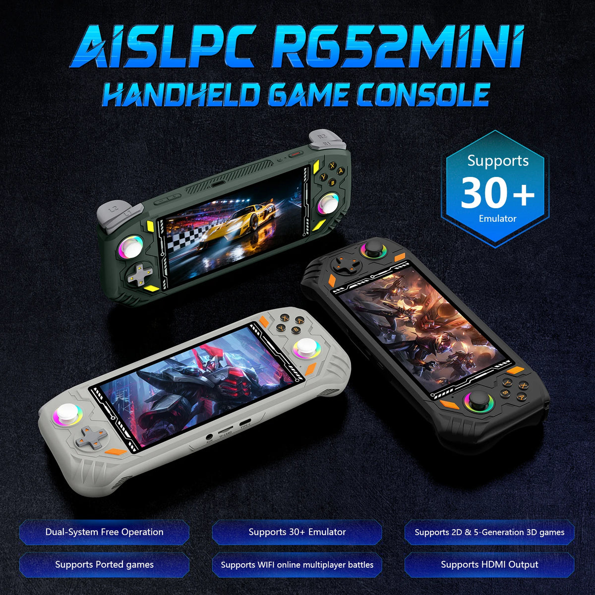AISLPC Handheld Game Console 5.5" IPS Screen 2.4 WIFI 22000+Games Retro Portable Game Console RK3562 Chip Dual System Portable Pocket Video Player