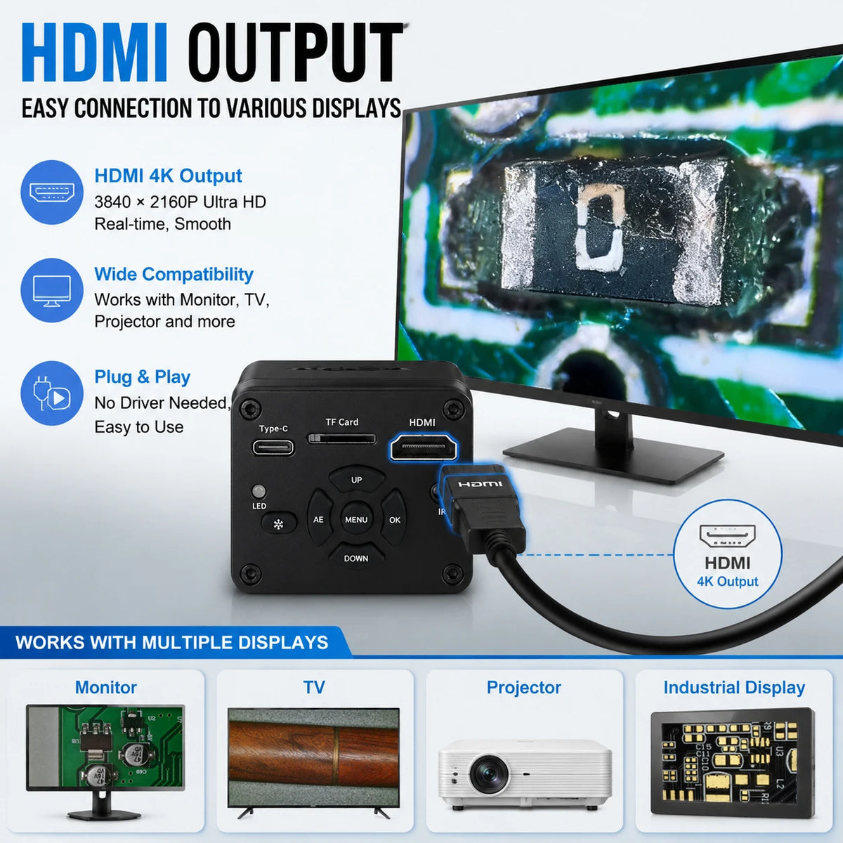 Nice Power 4K UHD Industrial Digital Microscope Camera for Soldering