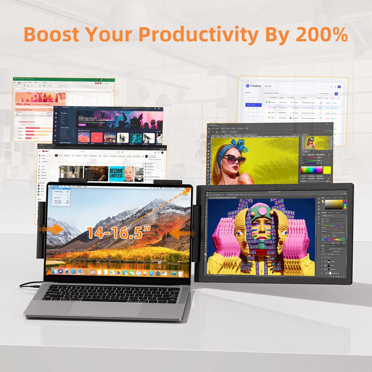 Amoudo Portable Monitor Screen Extender Fhd Dual Screen Extension