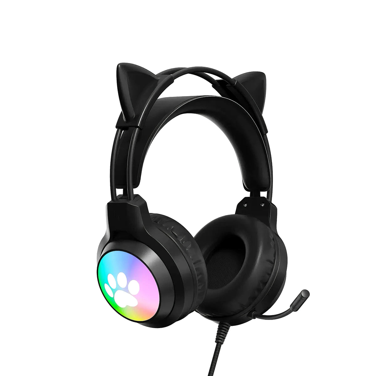 SOYTO Wired Gaming Headphones Detachable Cat Ears RGB Color Lighting with Clear Mic Soft Cushion ForComputer Game Live Streaming