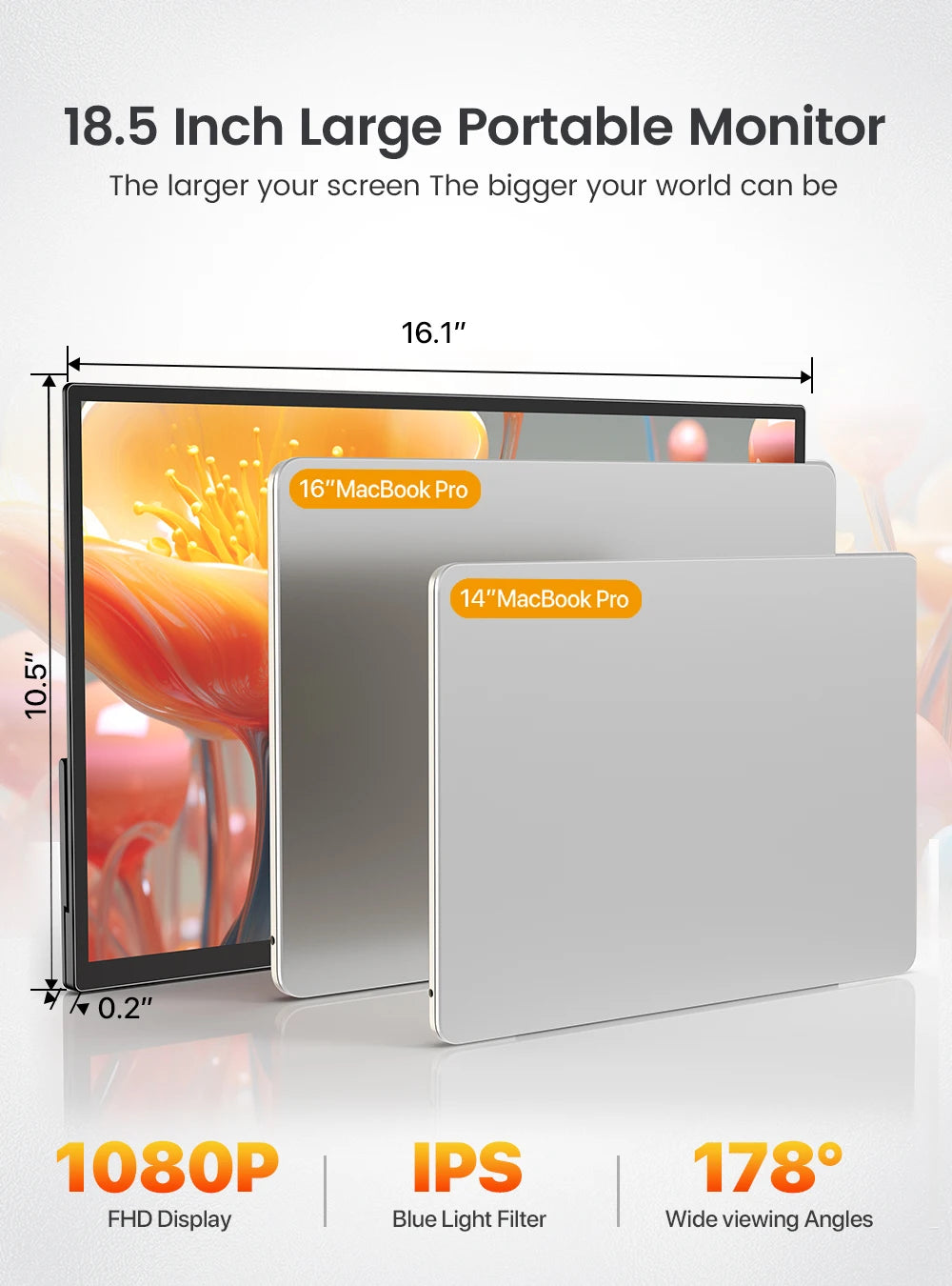 UPERFECT 120Hz Portable Monitor 18.5" IPS Screen With HDMI USB 3.1 HDR Stand For PC Steam Deck PS5 XBOX Switch Extend Display