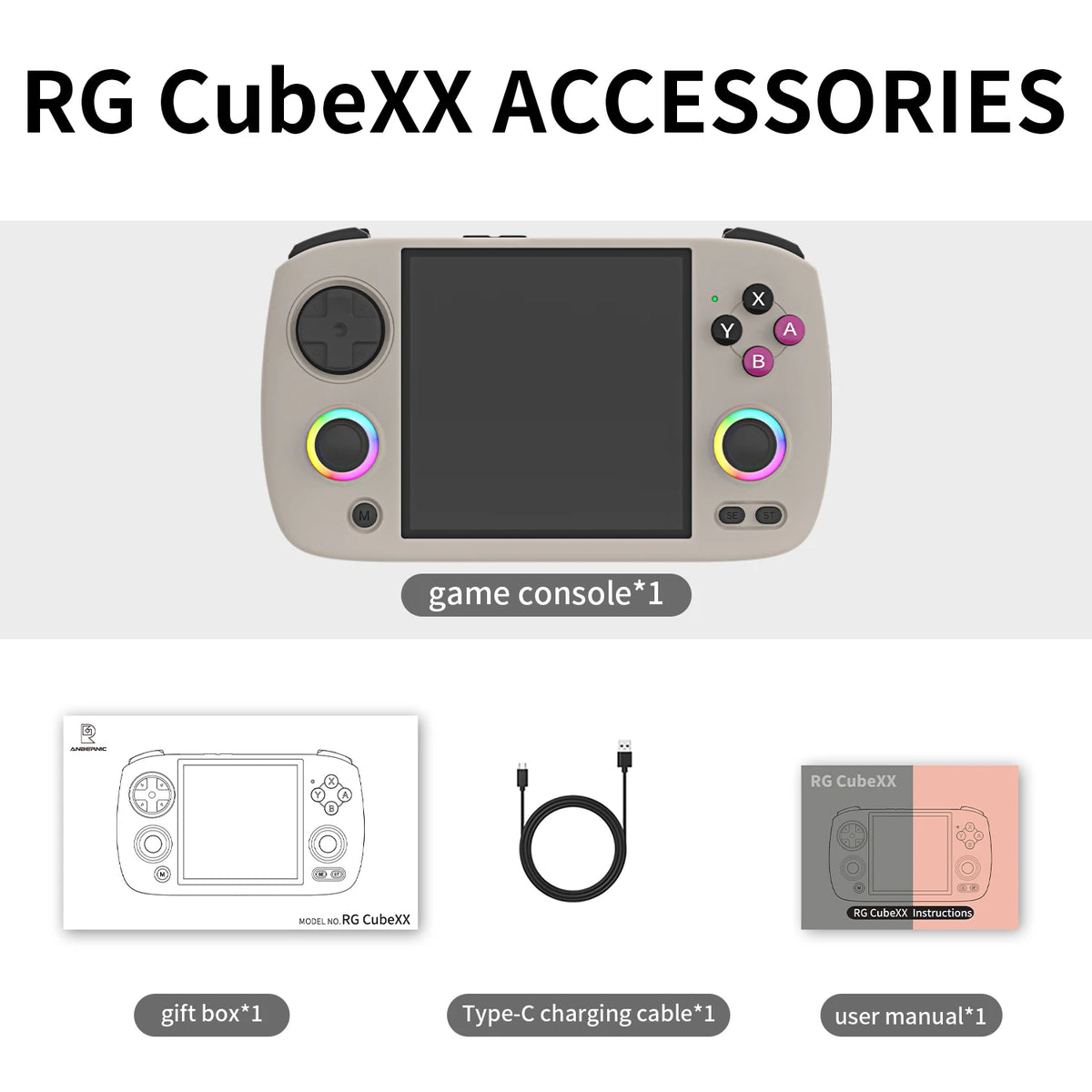 Anbernic RG CubeXX Retro Handheld Game Console 3.95" IPS Linux 3800mAh RGB Light Joystick Gaming Player WiFi Bluetooth HD-TV Out