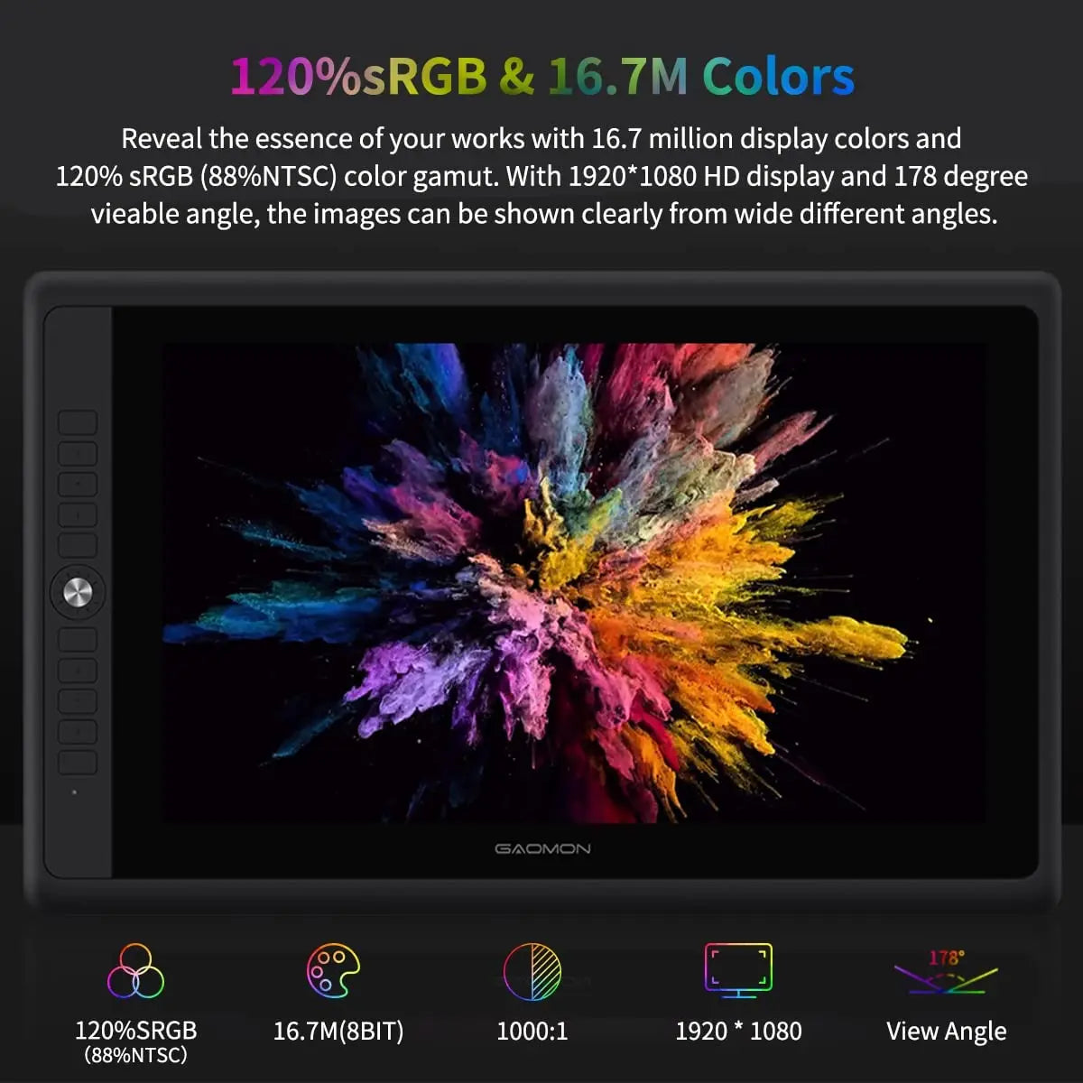 GAOMON PD156PRO Graphics Tablet Display for Drawing 15.6” Full-Laminated IPS HD Screen with 8192 Levels Battery-Free Pen