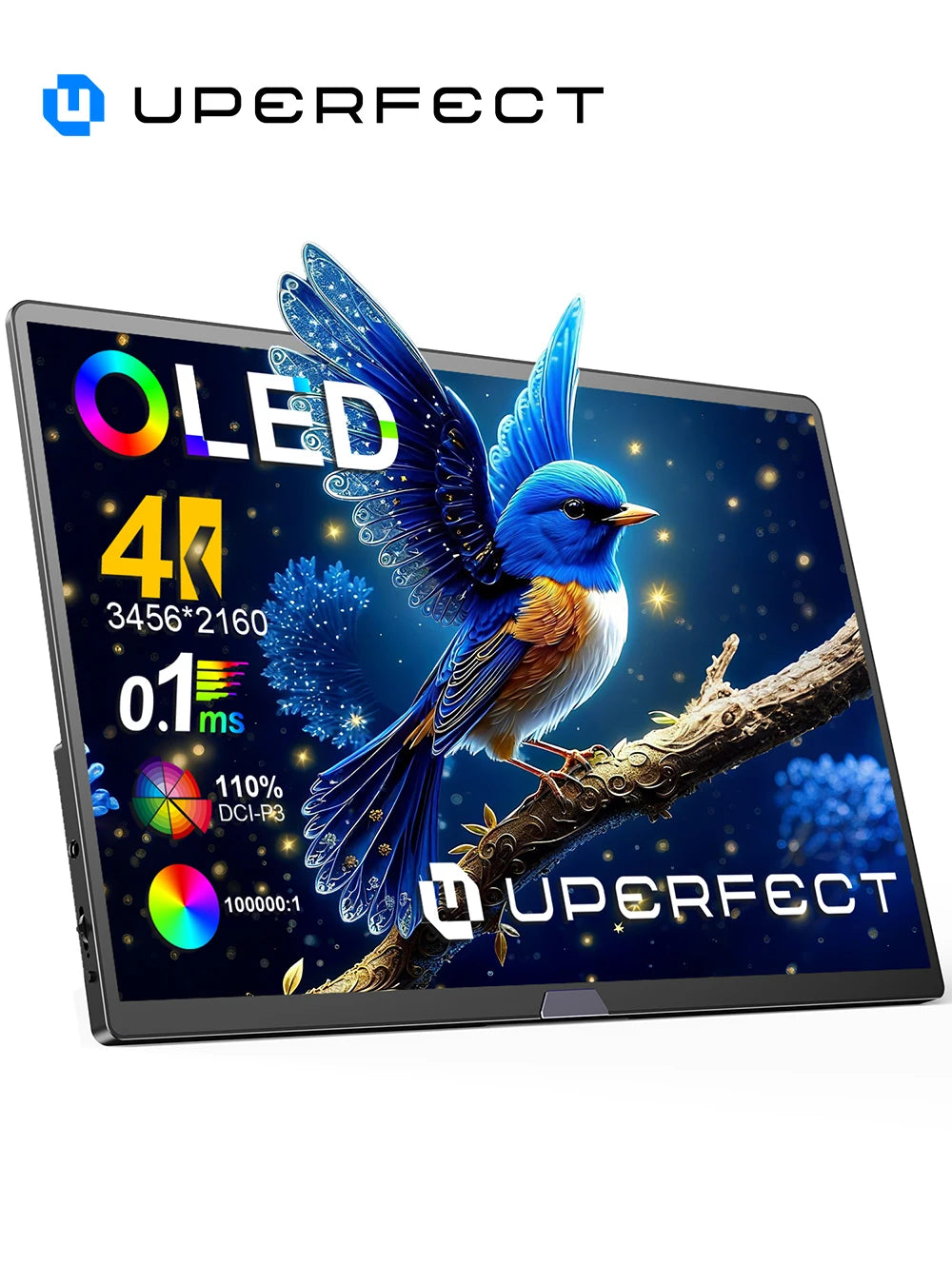 UPERFECT 4K OLED Portable Monitor 15.6' UHD 60Hz For 100% DCI-P3 1MS 500Nits W/ Speaker&Stand USB-C HDMI For Laptop PC Mac PS4/5