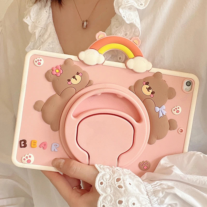 YANFU Cute Rainbow Bear Shockproof Protective Case For Apple iPad