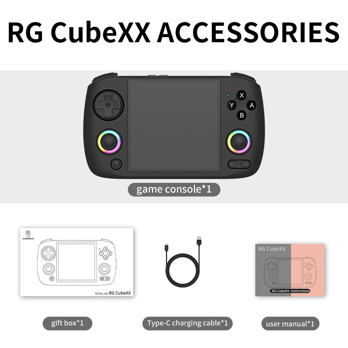 Anbernic RG CubeXX Retro Handheld Game Console 3.95" IPS Linux 3800mAh RGB Light Joystick Gaming Player WiFi Bluetooth HD-TV Out