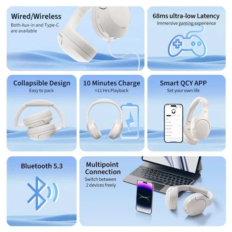 QCY H3 Lite Bluetooth Headphones Active Noise Cancellation
