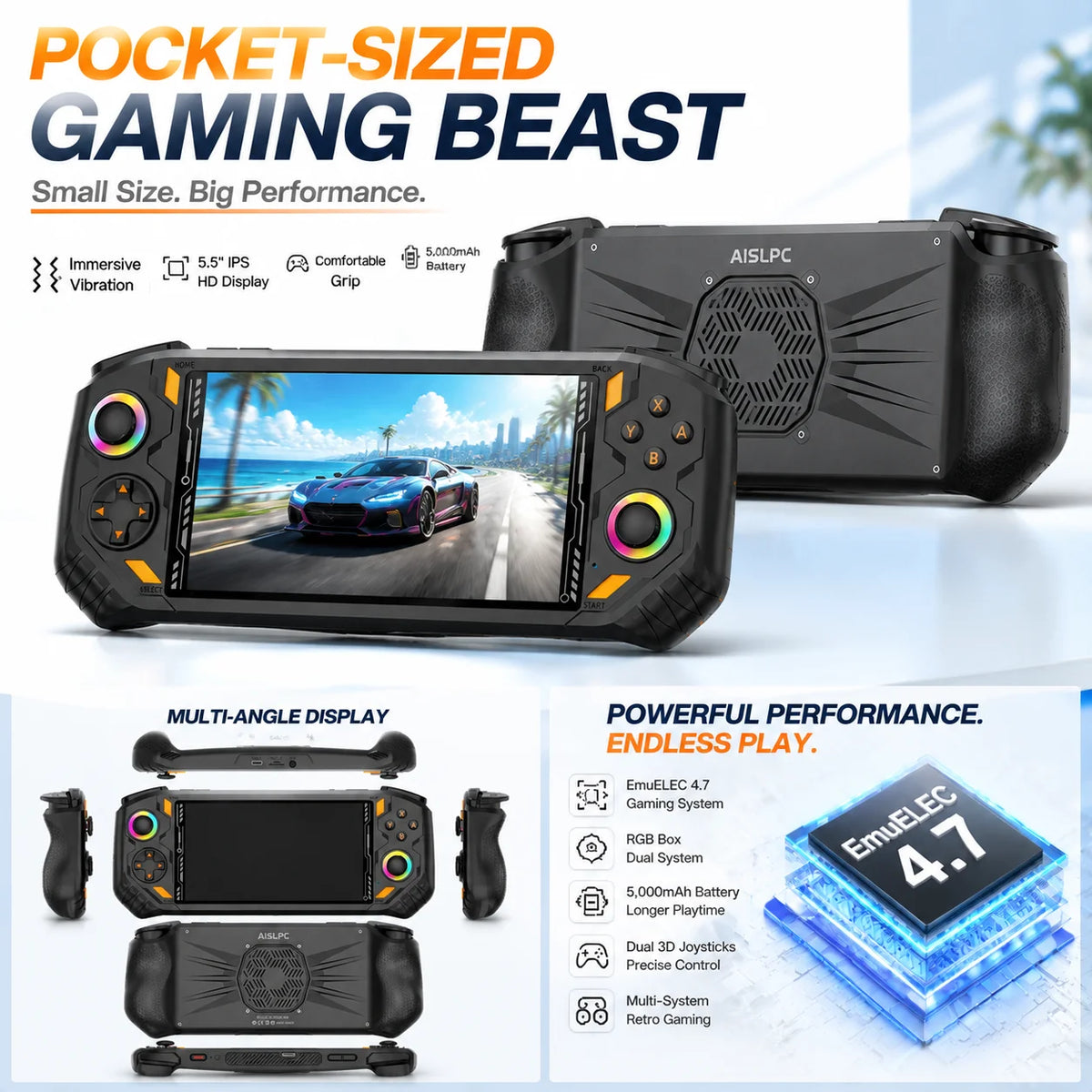 AISLPC Handheld Game Console 5.5" IPS Screen 2.4 WIFI 22000+Games Retro Portable Game Console RK3562 Chip Dual System Portable Pocket Video Player