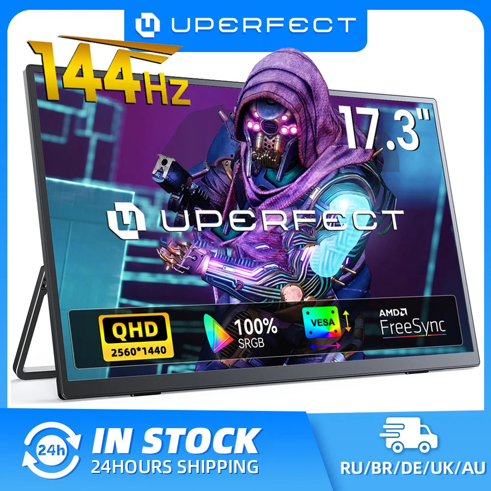 UPERFECT Portable Monitor 17.3" 2K QHD 2560×1440 144Hz Gaming Display 400cd/m² FreeSync HDR Travel Screen for Laptop MacBook PC