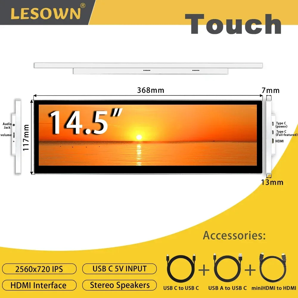 LESOWN 2.5K Touchscreen Laptop Screen Extender With Built In Speakers