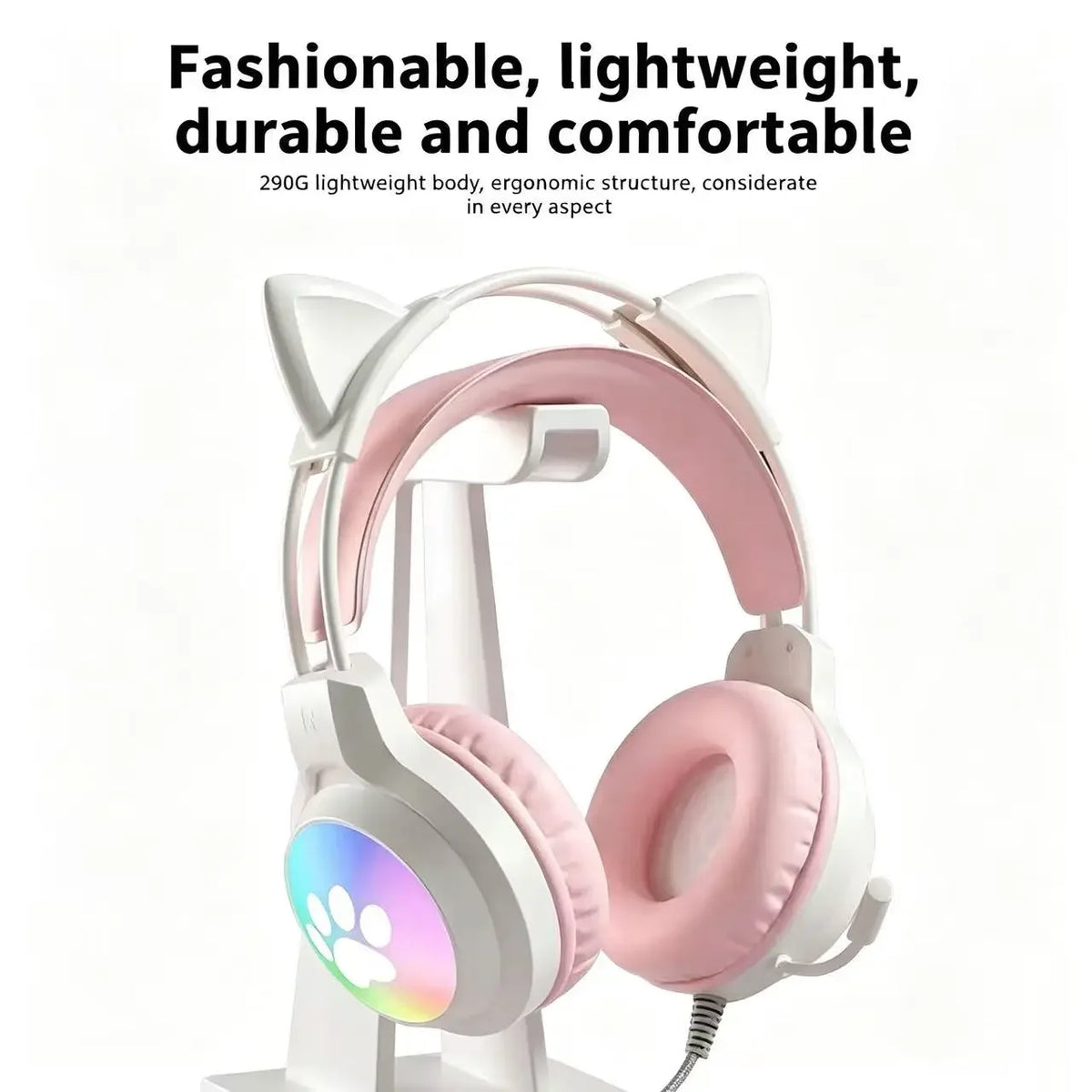 SOYTO Wired Gaming Headphones Detachable Cat Ears RGB Color Lighting with Clear Mic Soft Cushion ForComputer Game Live Streaming