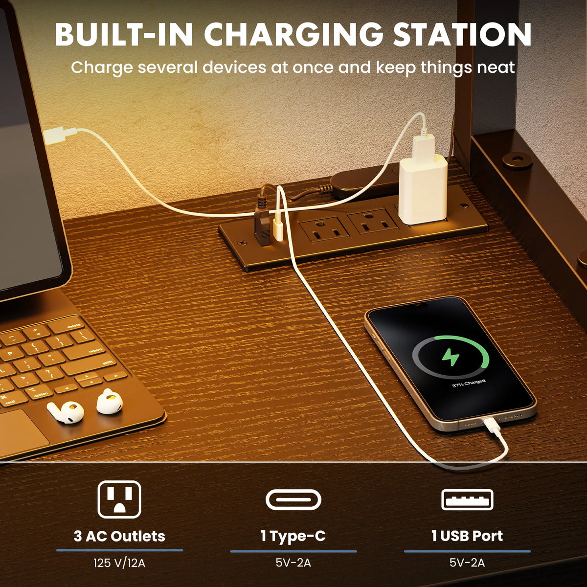 JHK Corner Gaming Desk With Integrated Led Lighting Usb