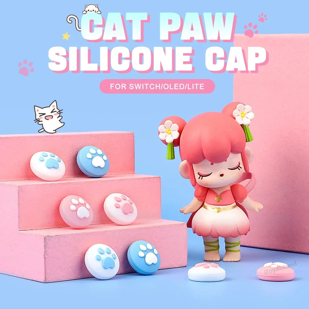 Pink Blue Cute Cat Claw JoyCons Thumb Grip Joystick Cap Kawaii Soft Silicone Cover For NS Switch OLED Lite Controller 4PCS/Set