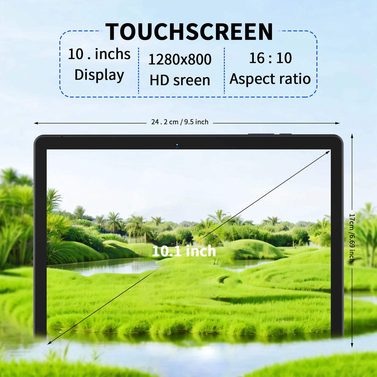 PRITOM 10 inch Tablet Android 13, 64GB, 512GB Expand, Quad-Core, 1280 * 800 HD IPS Screen, Dual Camera, Wi-Fi, Bluetooth, Black