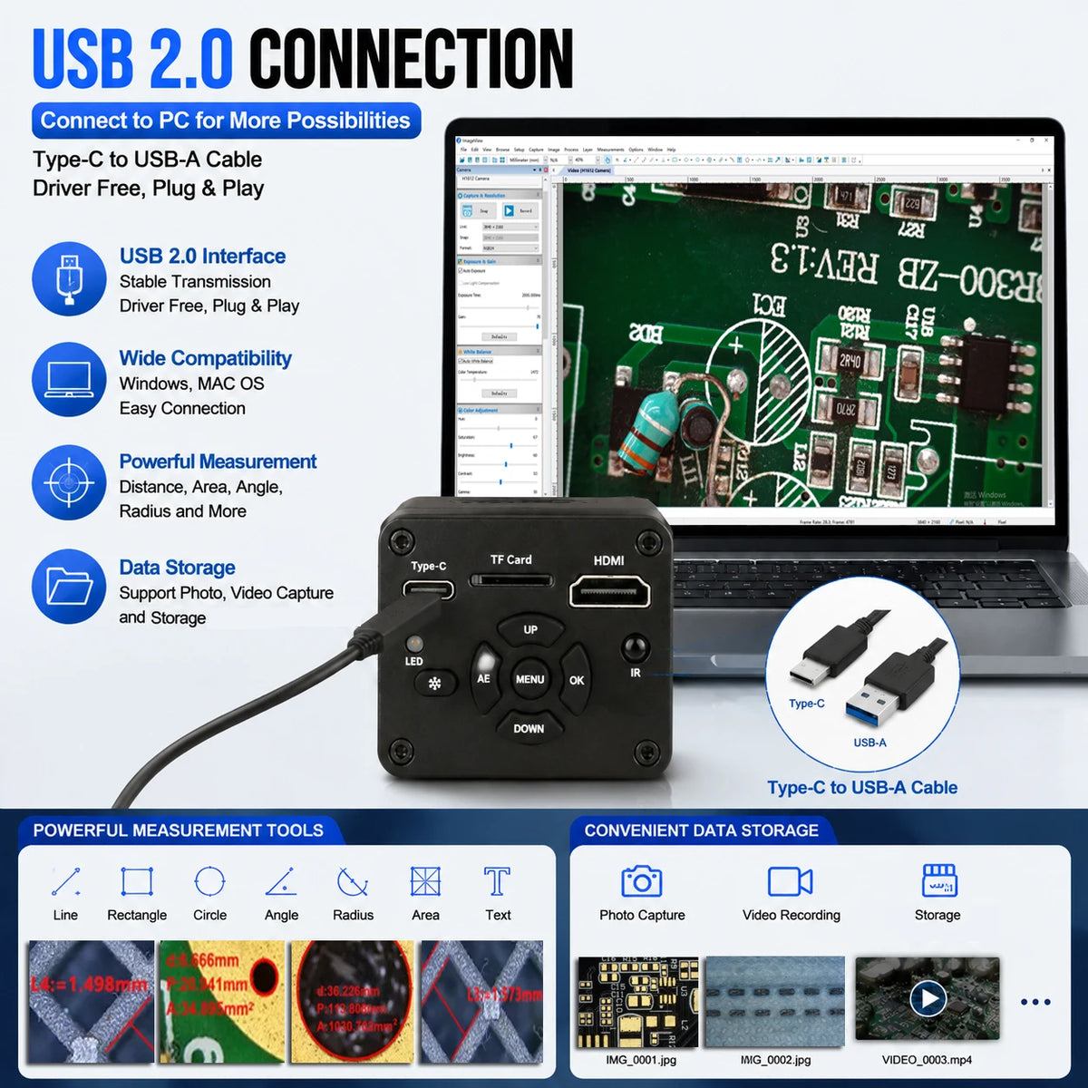 Nice Power 4K UHD Industrial Digital Microscope Camera for Soldering