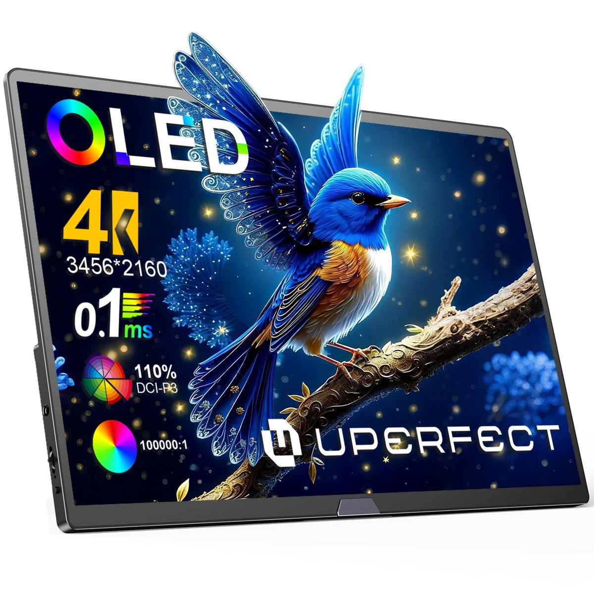 UPERFECT 4K OLED Portable Monitor 15.6' UHD 60Hz For 100% DCI-P3 1MS 500Nits W/ Speaker&Stand USB-C HDMI For Laptop PC Mac PS4/5