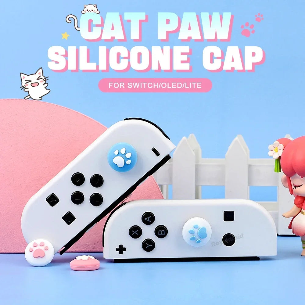 Pink Blue Cute Cat Claw JoyCons Thumb Grip Joystick Cap Kawaii Soft Silicone Cover For NS Switch OLED Lite Controller 4PCS/Set