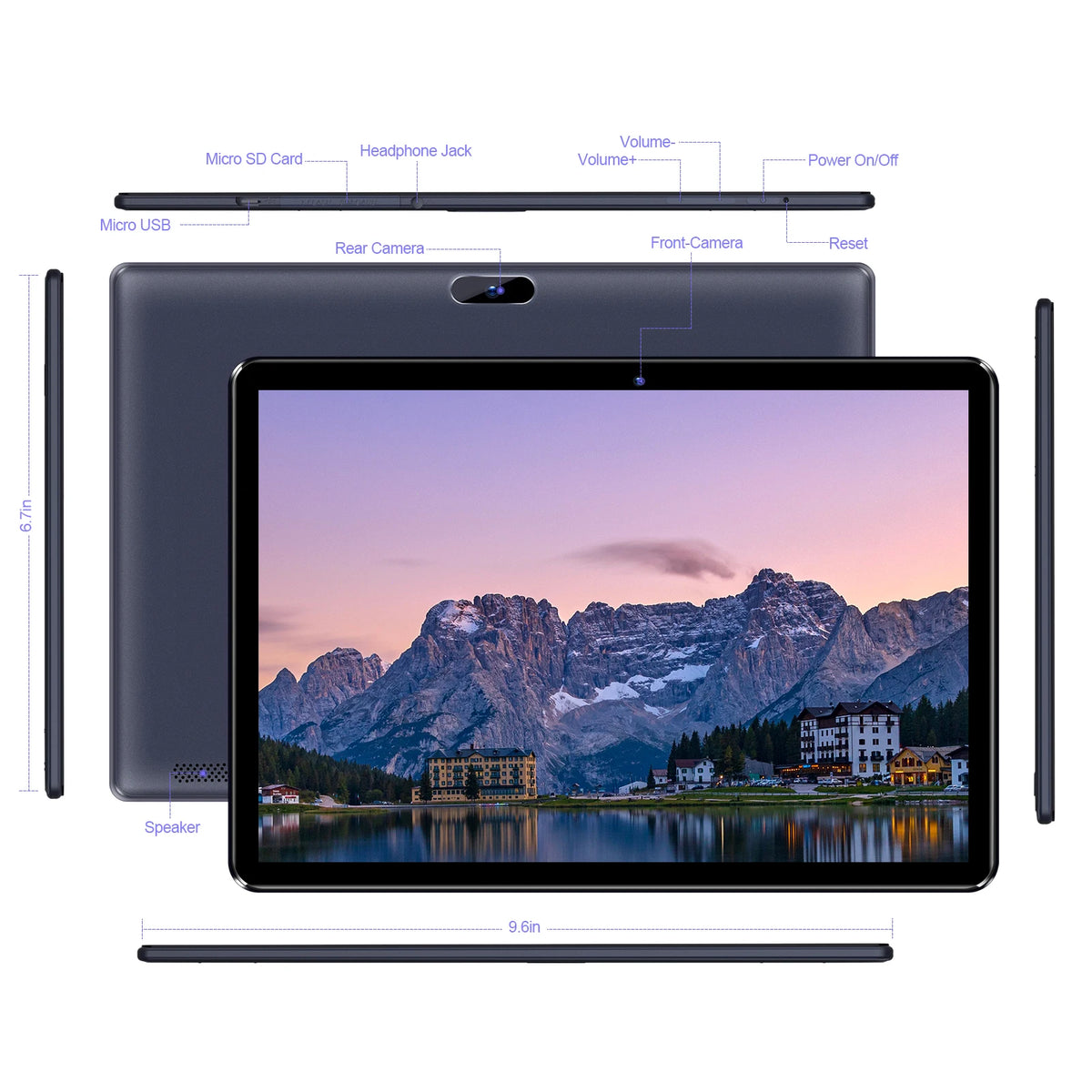 PRITOM 10 inch Tablet Android 13, 64GB, 512GB Expand, Quad-Core, 1280 * 800 HD IPS Screen, Dual Camera, Wi-Fi, Bluetooth, Black