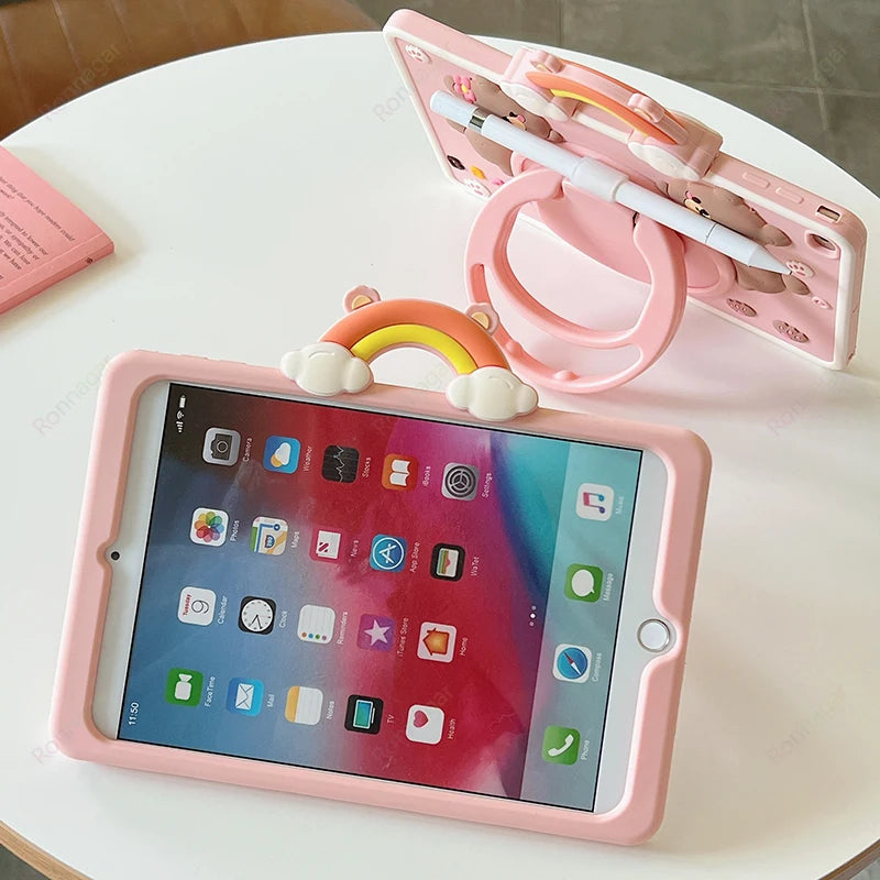 YANFU Cute Rainbow Bear Shockproof Protective Case For Apple iPad