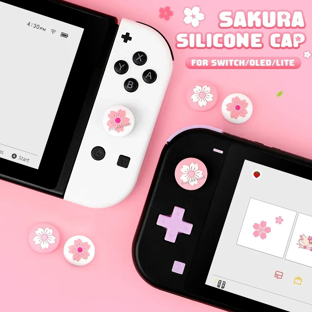 Pink Sakura Silicone Soft Thumb Stick Grip Cap 4PCS/Set Joystick Cover For Switch NS OLED/Lite Joycons Controller Thumbstick Cap