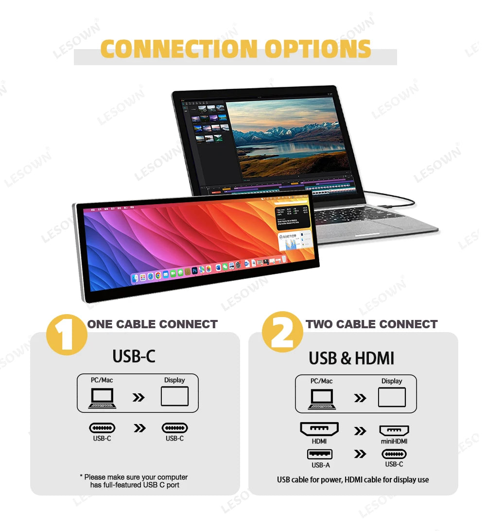 LESOWN 2.5K Touchscreen Laptop Screen Extender With Built In Speakers