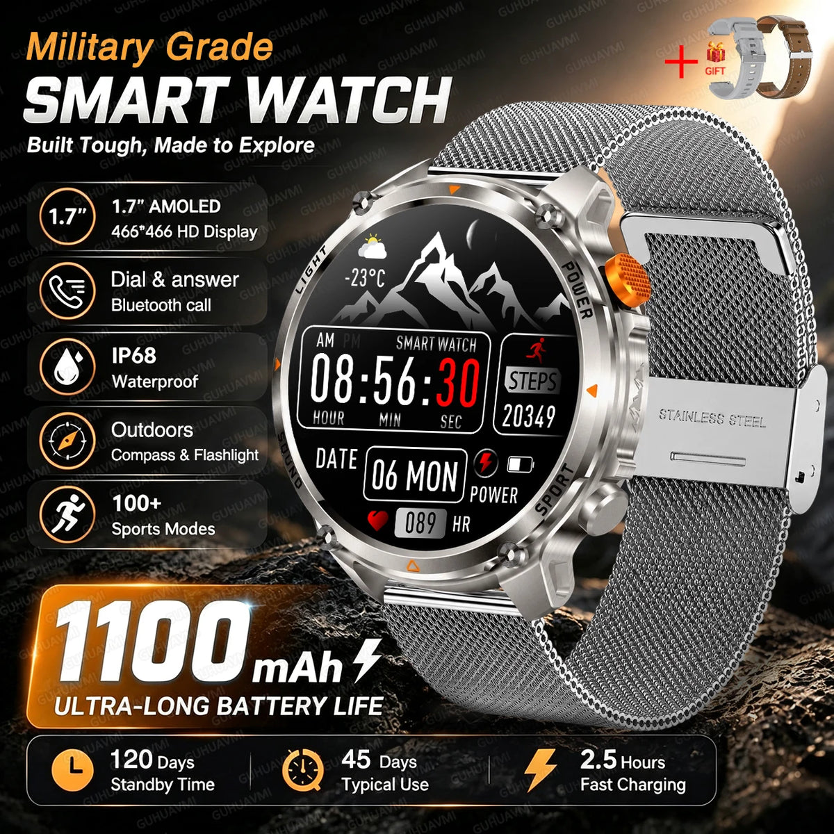 GPS Smart Watch IP68 Waterproof Bluetooth Calling Sports Tracker