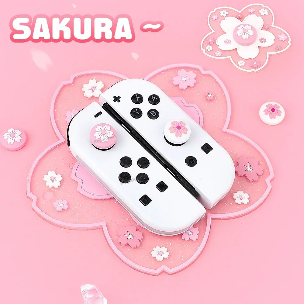 Pink Sakura Silicone Soft Thumb Stick Grip Cap 4PCS/Set Joystick Cover For Switch NS OLED/Lite Joycons Controller Thumbstick Cap