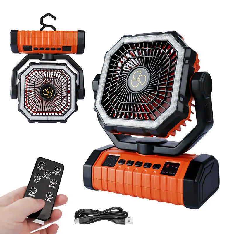 Portable Rechargeable Camping Fan With LED Light And Remote Control