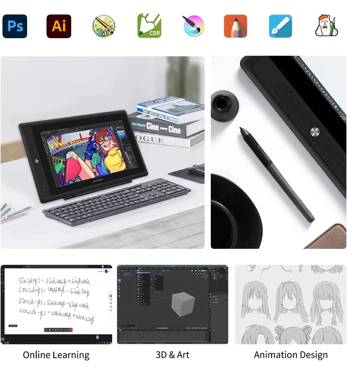 GAOMON PD156PRO Graphics Tablet Display for Drawing 15.6” Full-Laminated IPS HD Screen with 8192 Levels Battery-Free Pen