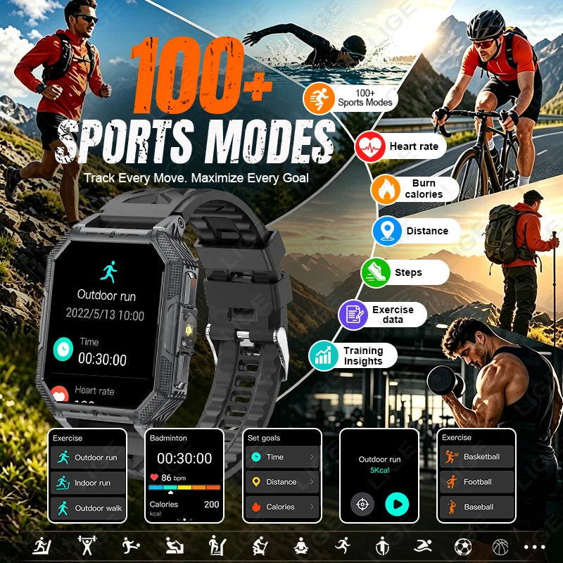 LIGE Mens Military Smart Watch With Compass And Flashlight