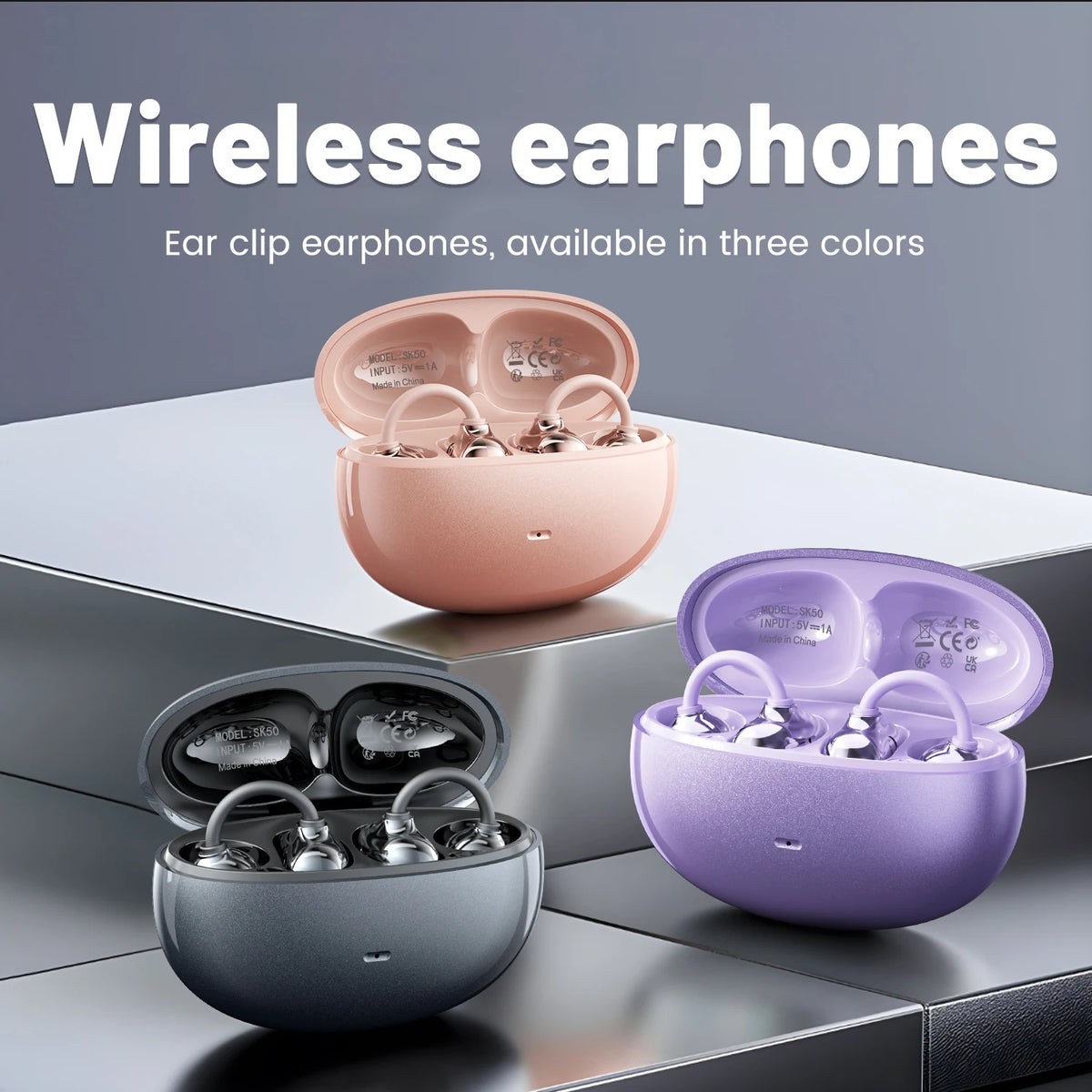 INSONIXN Wireless Open Ear Clip Headphones Bluetooth Sports Mic