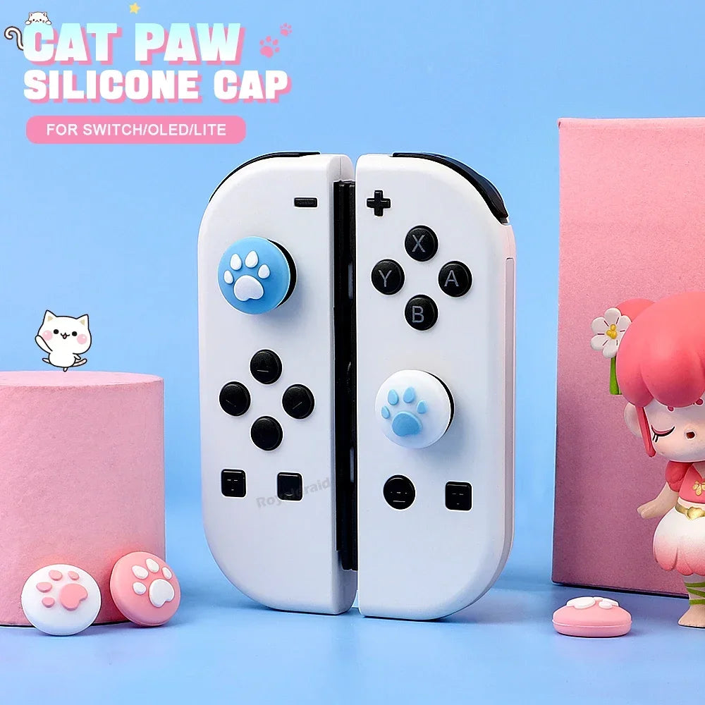 Pink Blue Cute Cat Claw JoyCons Thumb Grip Joystick Cap Kawaii Soft Silicone Cover For NS Switch OLED Lite Controller 4PCS/Set